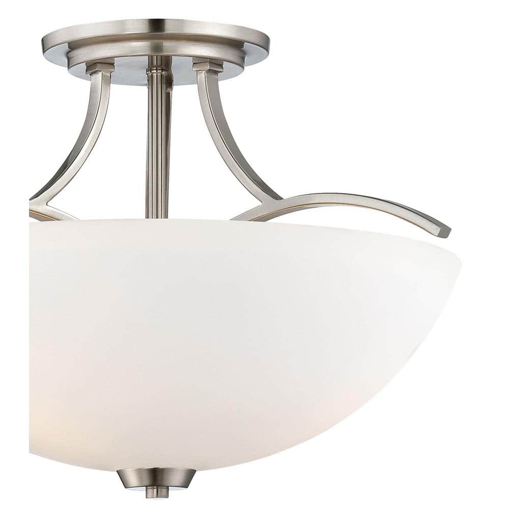 Overland Park Brushed Nickel 3-Light Semi-Flush Mount with Etched White Glass