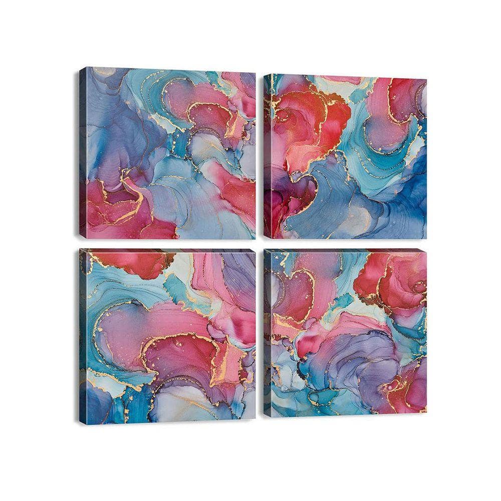 4-Piece Turquoise Ink Texture Canvas Prints Fantasy Fluid Liquid