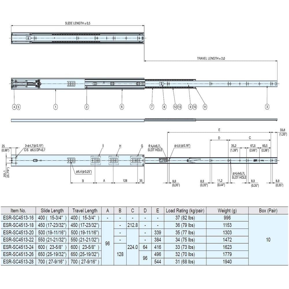 Stainless Steel 16" Full Extension Soft Close Drawer Slide