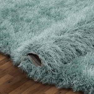 Kuki Chie Glam Solid Textured Ultra-Soft Light Blue 2 ft. 3 in. x 7 ft. 3 in. Runner Rug Two-Tone Shag