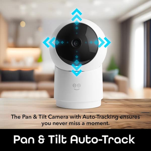 Geeni Scope 2K Wired Plug-In Indoor Smart Auto-Tracking Security Camera, Pan, Tilt, Zoom, Night Vision, 2-Way Talk, White