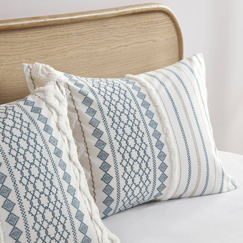 King Blue and White Cotton Comforter Set with Geometric Prints
