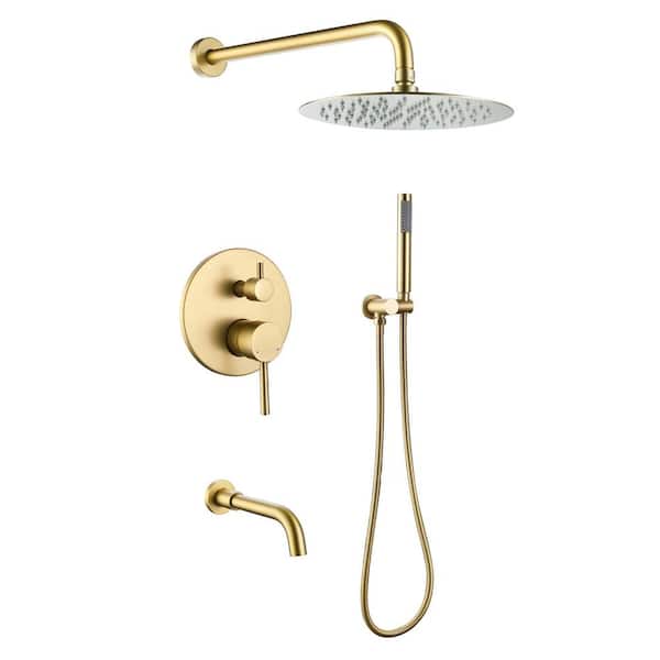 Maincraft Single Handle 3-Spray Tub and Shower Faucet 4.4 GPM with 10 in. Shower Head in Brushed Gold (Valve Included)
