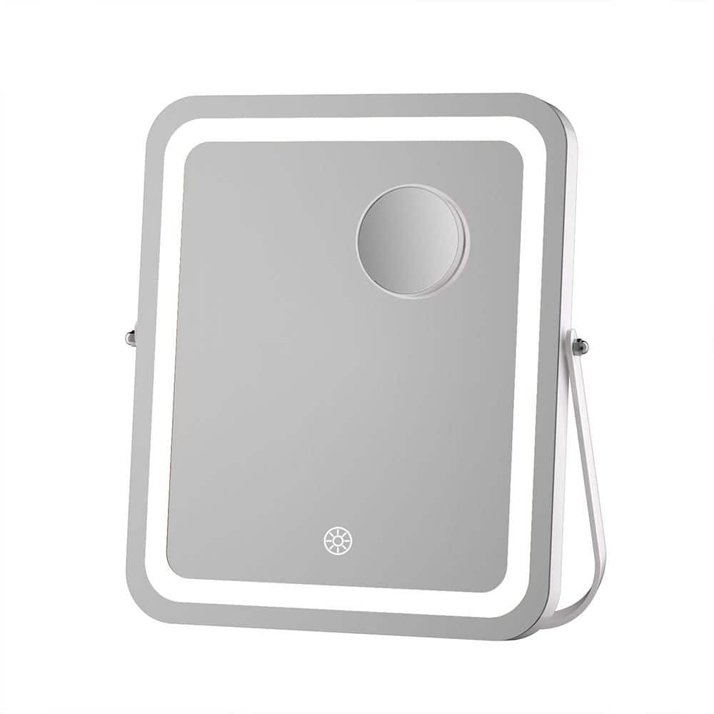 White 10 in W x 12 in. H Rounded Rectangle Framed LED Makeup Mirror with Bl