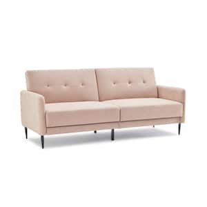 43.7 in. Slope Arm Linen Straight Upholstered Modern Convertible Folding Futon Sofa Bed in Beige