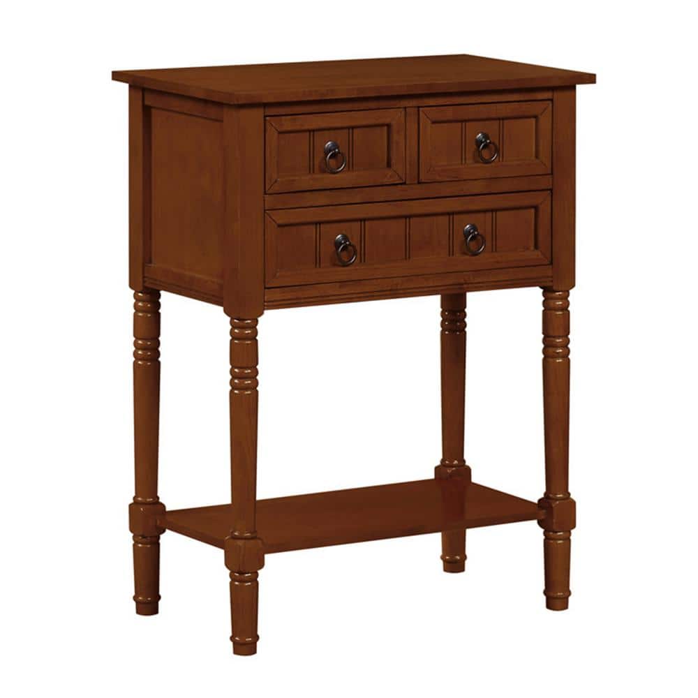 Elegant Cherry Wood Rectangular Hall Table with Storage Shelf and 3 Drawers