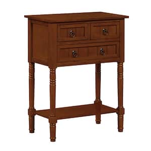 Kendra 23.75 in. Cherry Standard Rectangle Wood Console Table with 3 Drawers and Shelf