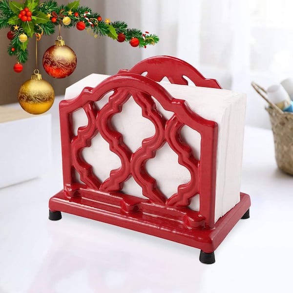 Freestanding Red Cast Iron Vintage Napkin Holder Heavy-Duty Tabletop Paper Towel Organizer for Kitchen Decor