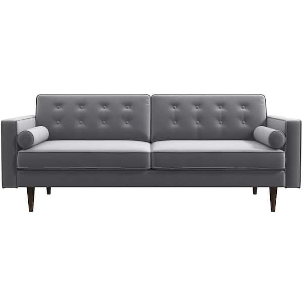 Ashcroft Furniture Co Harriet 65 in. Mid-Century Pillow Back Velvet Upholstered 2-Seater Loveseat in Gray