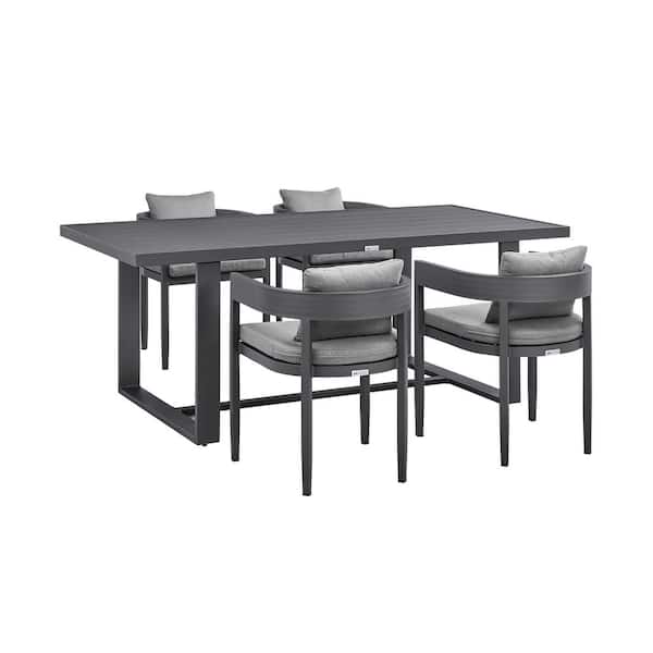 Armen Living Argiope Dark Grey 5-Piece Aluminum Outdoor Dining Set with Dark Grey Cushions