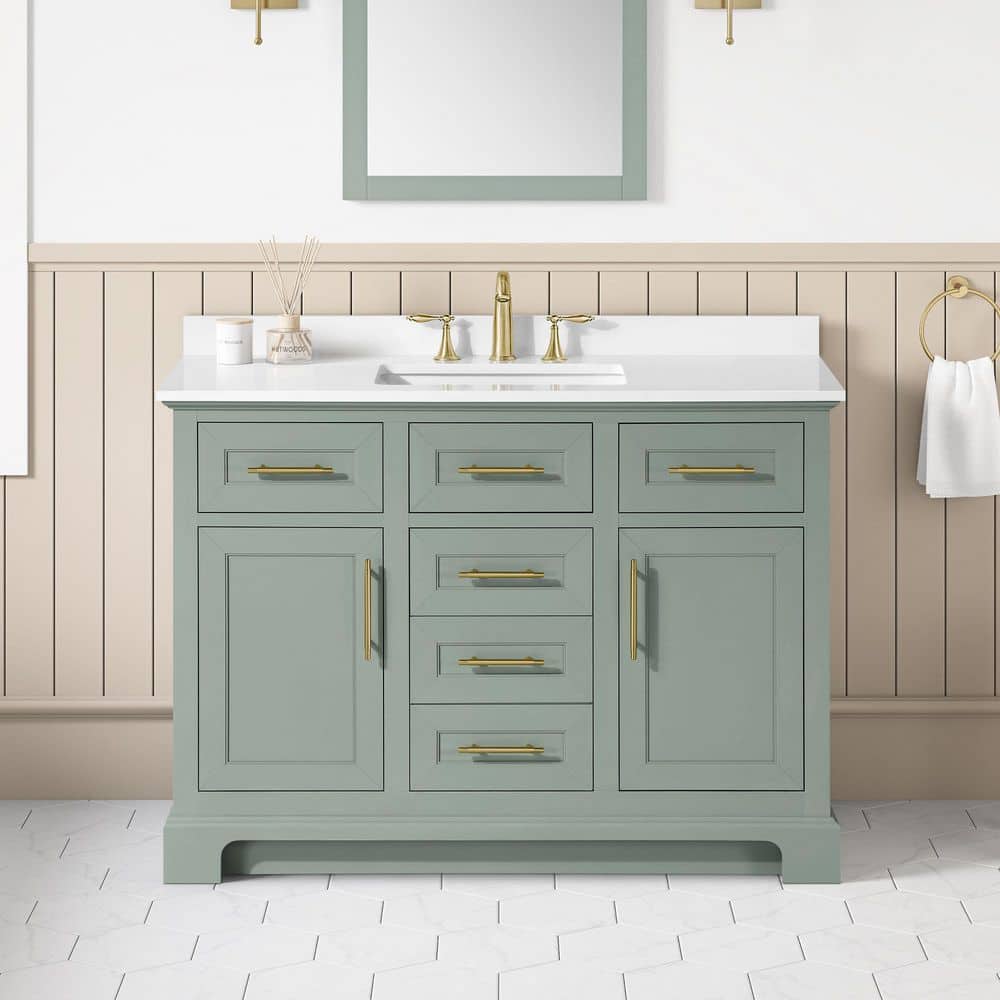 Doveton 48 in. Single Sink Sage Green Bath Vanity with White Engineered Sto