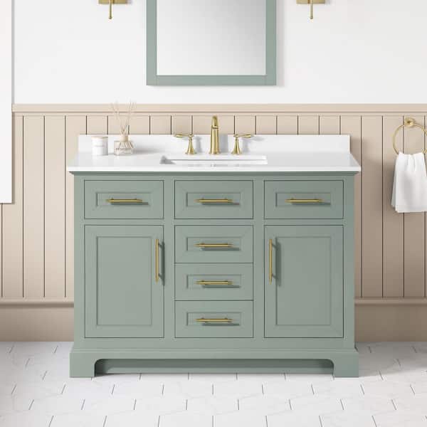 Doveton 48 in. Single Sink Sage Green Bath Vanity with White Engineered Stone Top (Assembled)