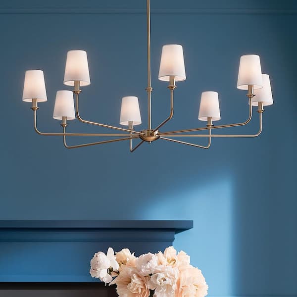 Pallas 42.75 in. 8-Light Brushed Natural Brass Traditional Shaded Circle Chandelier for Dining Room