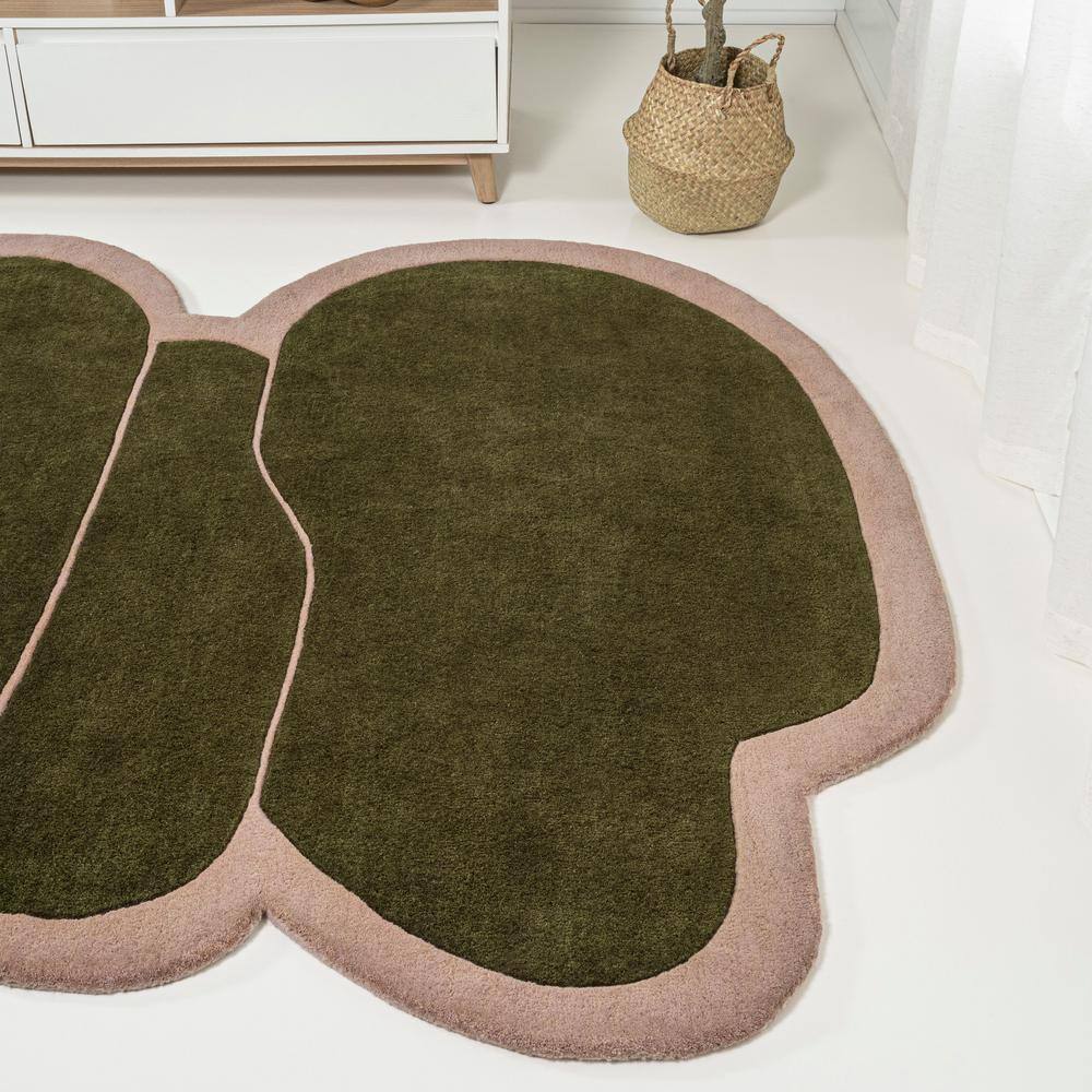 Whimsical Green and Pink Handwoven Wool Kids Area Rug, 6' x 9'
