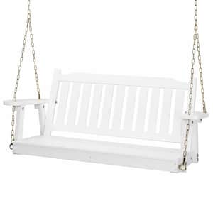 4 ft. 2-Person White Wood Patio Porch Swing with Adjustable Chains, Support 880 lbs., Durable PU Coating
