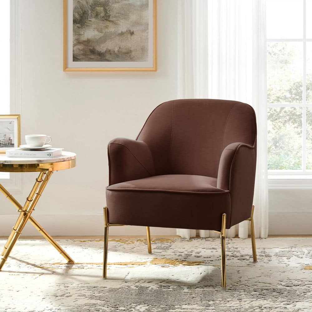 JAYDEN CREATION Nora Modern Auburn Velvet Accent Chair with Gold