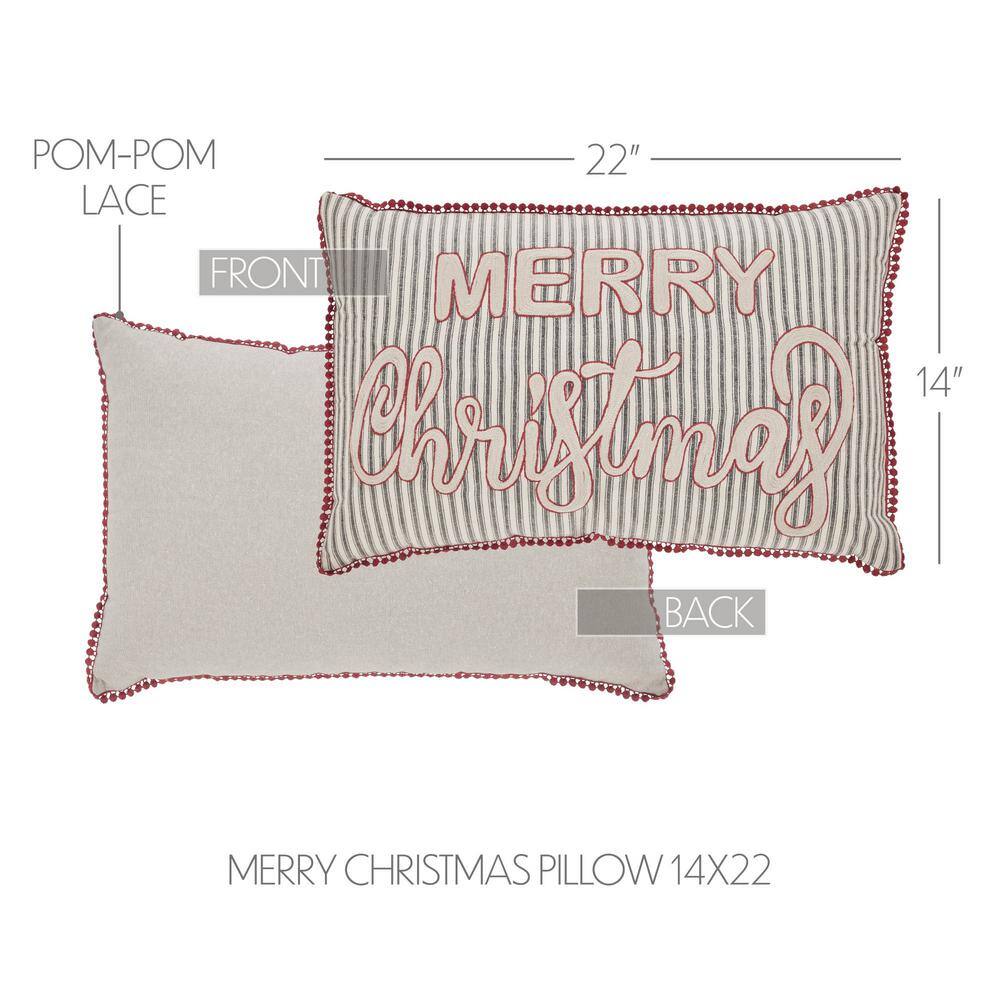 Merry Christmas Charcoal and Red Cotton Embroidered Throw Pillow