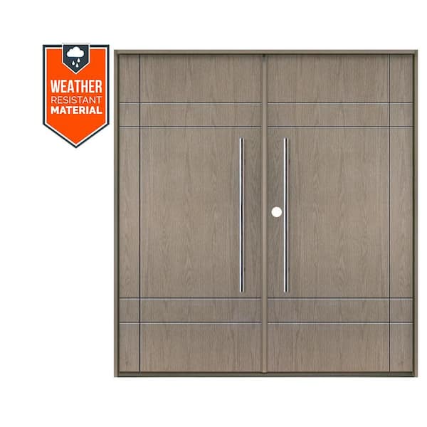 SUMMIT Modern Faux Pivot 72 in. x 79 in. Right-Active/Inswing Oiled Leather Stain Double Fiberglass Prehung Front Door