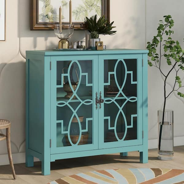 GODEER Navy Green Accent Buffet Sideboard Storage Cabinet with Doors and Adjustable Shelf, Entryway Kitchen
