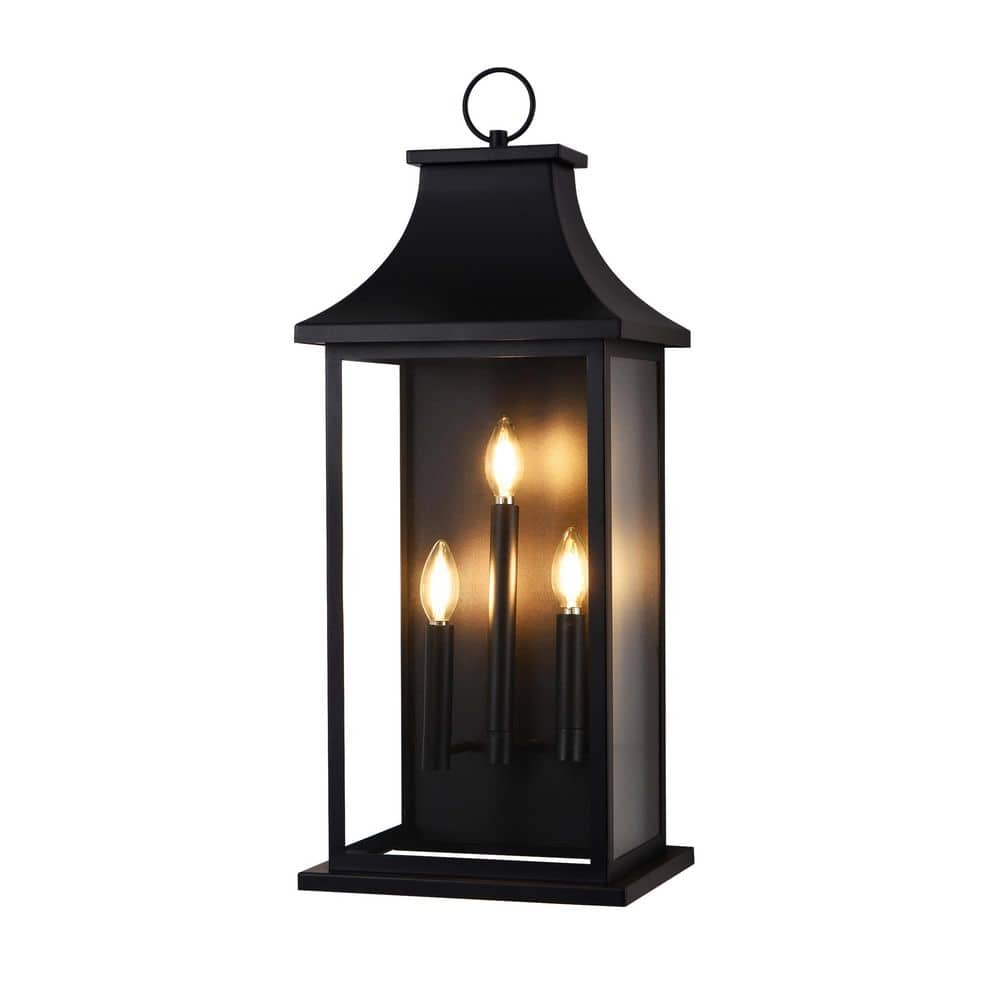 28 in. 3-Light Matte Black Hardwired Outdoor Wall Lantern Sconce with No Bulbs Included price history on PriceWatchPro