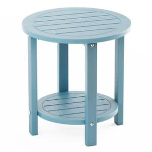 16.9 in. H Blue Round Double Layer Plastic Adirondack Outdoor Side Table