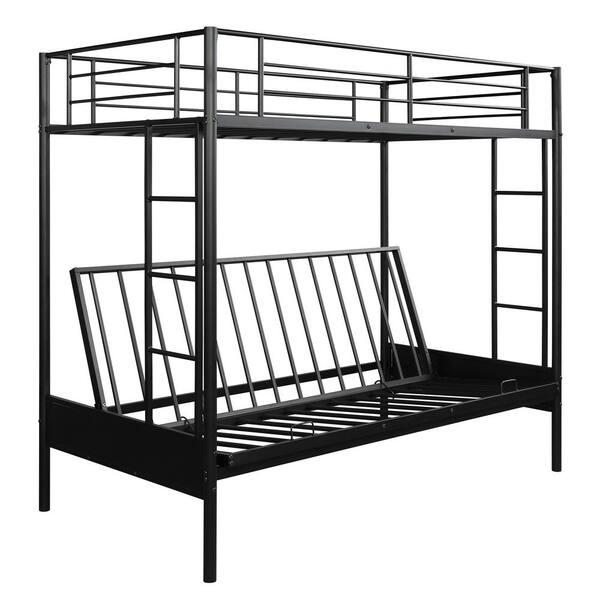 ANBAZAR Black Twin Over Futon Bunk Bed Frame with Steel Frame