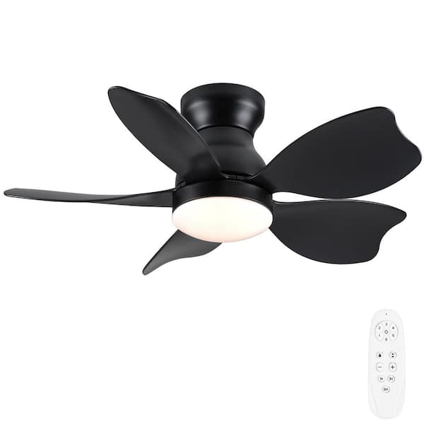 Topsky 30 in. Indoor Matte Black Low Profile Standard Ceiling Fan with Light and Remote Control