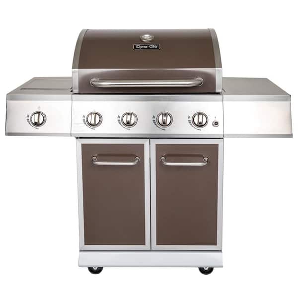 Dyna-Glo 4-Burner Propane Gas Grill in Bronze with Stainless Steel Control Panel and Side Burner