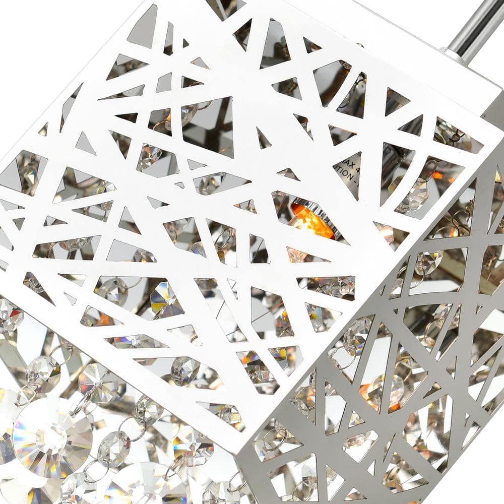 Chrome Mini Drum Pendant with Crystal Drops and LED Light