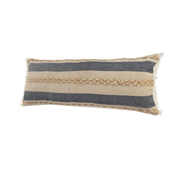 LR Home Classic Navy Blue / Gray / White 14 in. x 36 in. Coastal Club Double Striped Throw Pillow