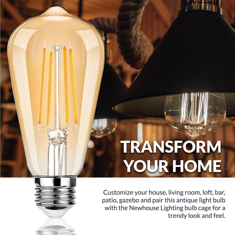 Amber Glass Vintage Edison LED Light Bulbs, 5 Watts, Dimmable, 6-Pack