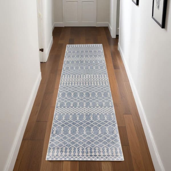 2 ft. x 8 White Moroccan Washable Runner Area Rug