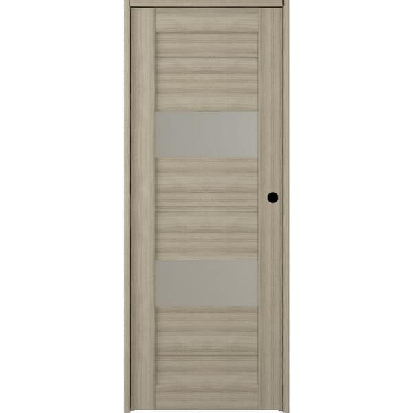 28 in. x 80 in. Vita Left-Hand Solid Core 2-Lite Frosted Glass Shambor Wood Composite Single Prehung Interior Door