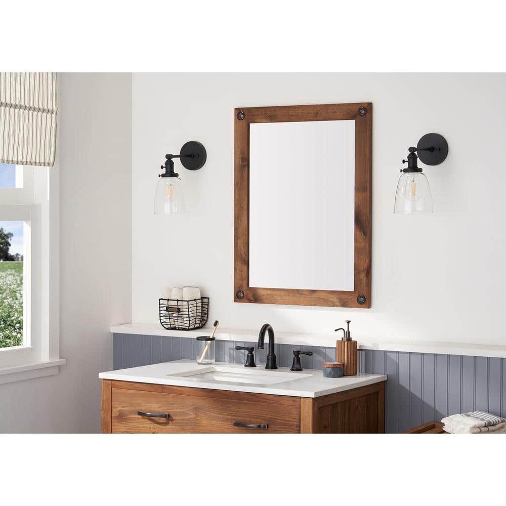 Walnut 24x31 Farmhouse Rectangular Wood Vanity Mirror