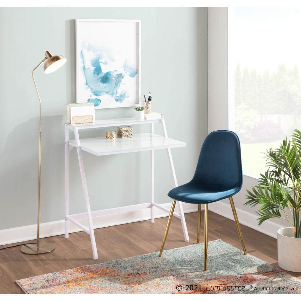 Blue Velvet and Gold Steel Upholstered Side Chair Set