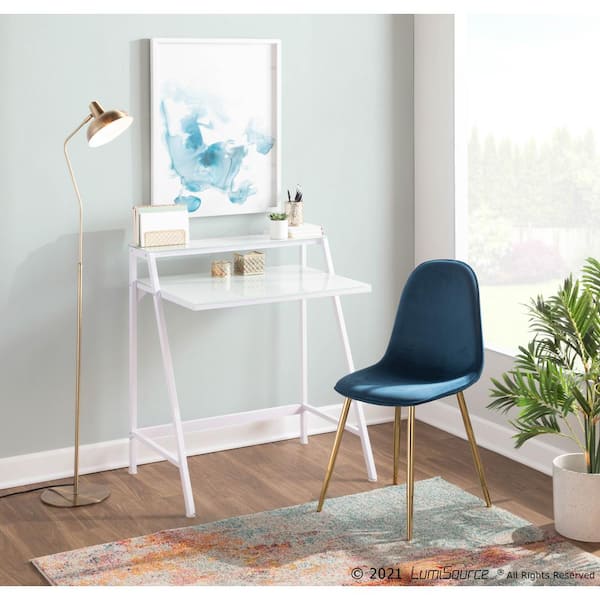 Pebble Blue Velvet and Gold Metal Dining Chair (Set of 2)