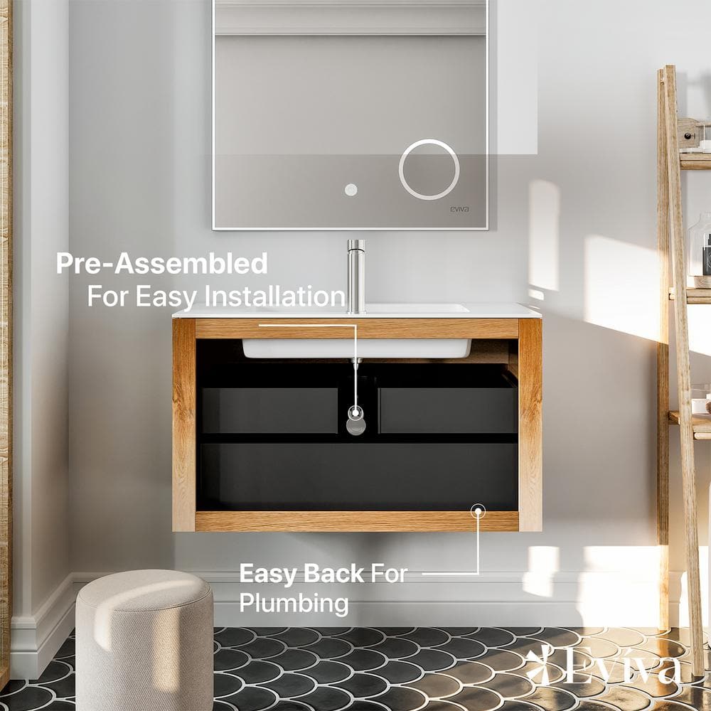 Madeira 36" Oak Wall Mount Vanity with White Acrylic Sink