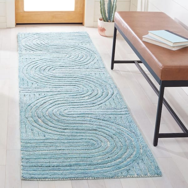 Southampton 2 ft. x 8 ft. Blue Meander Striped Runner Rug