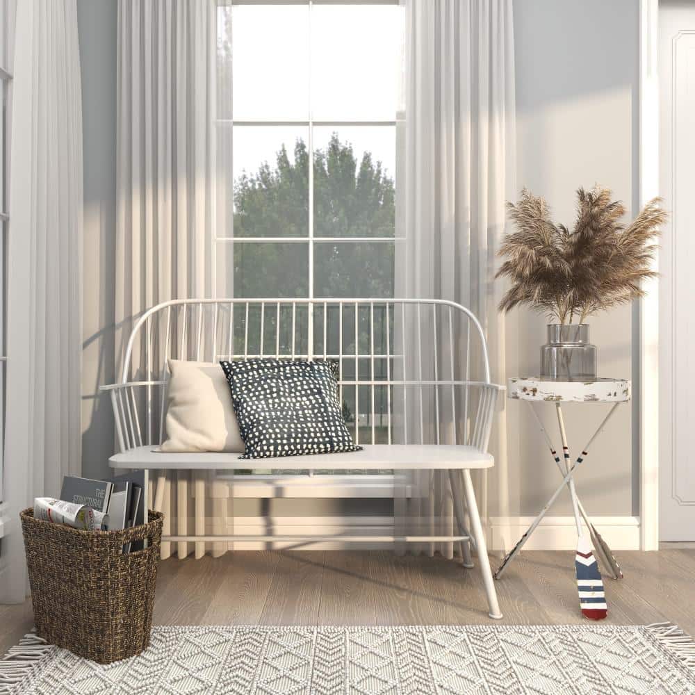 White Metal Ship Wheel Top Accent Table with Paddle Legs