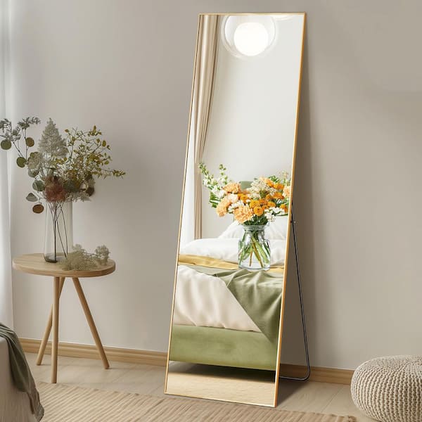 WONDER COMFORT 21 in. W x 64 in. H Aluminum Alloy Frame Rectangle Full Length Gold Mirror with Shatter-Proof Glass, Floor Standing