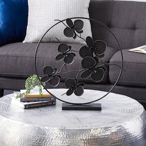 4 in. x 23 in. Black Metal Orchid Floral Sculpture