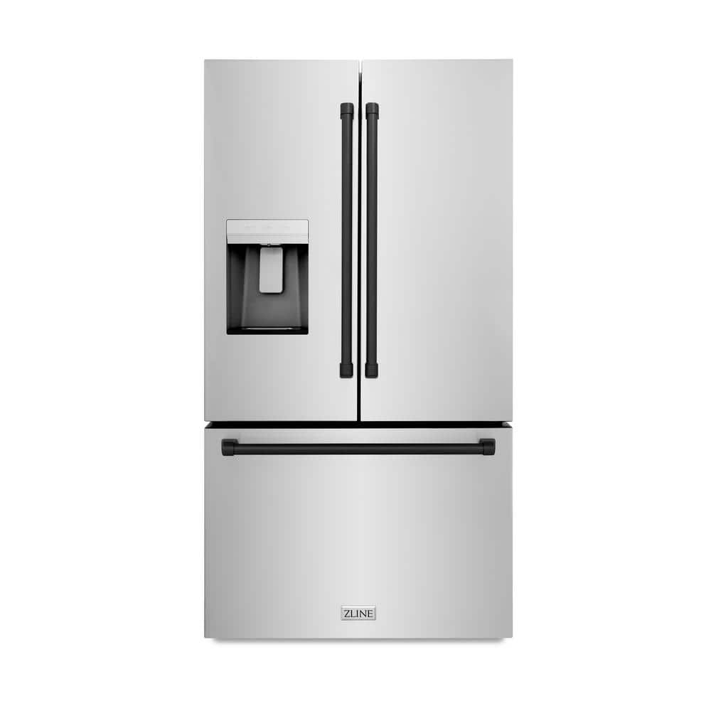 36 in. 3-Door French Door Refrigerator w/ Dual Ice Maker in Fingerprint Resistant Stainless Steel & Matte Black Handles