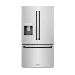 36 in. 3-Door French Door Refrigerator w/ Dual Ice Maker in Fingerprint Resistant Stainless Steel & Matte Black Handles