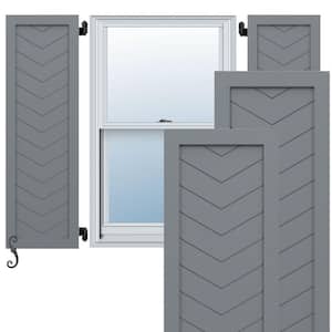 EnduraCore Single Panel Chevron Modern Style 15-in W x 49-in H Raised Panel Composite Shutters Pair in Ocean Swell