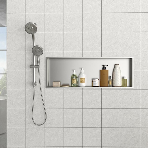 FUNKOL 37 in. x 13 in. Brushed Nickel Stainless Steel Wall Mounted Rectangular Shower Niche Single Shelf