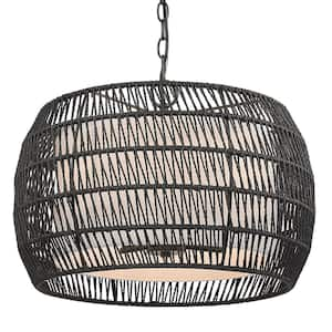 Everly 4-Light Matte Black Basket Pendant Light with Black Rattan Shade