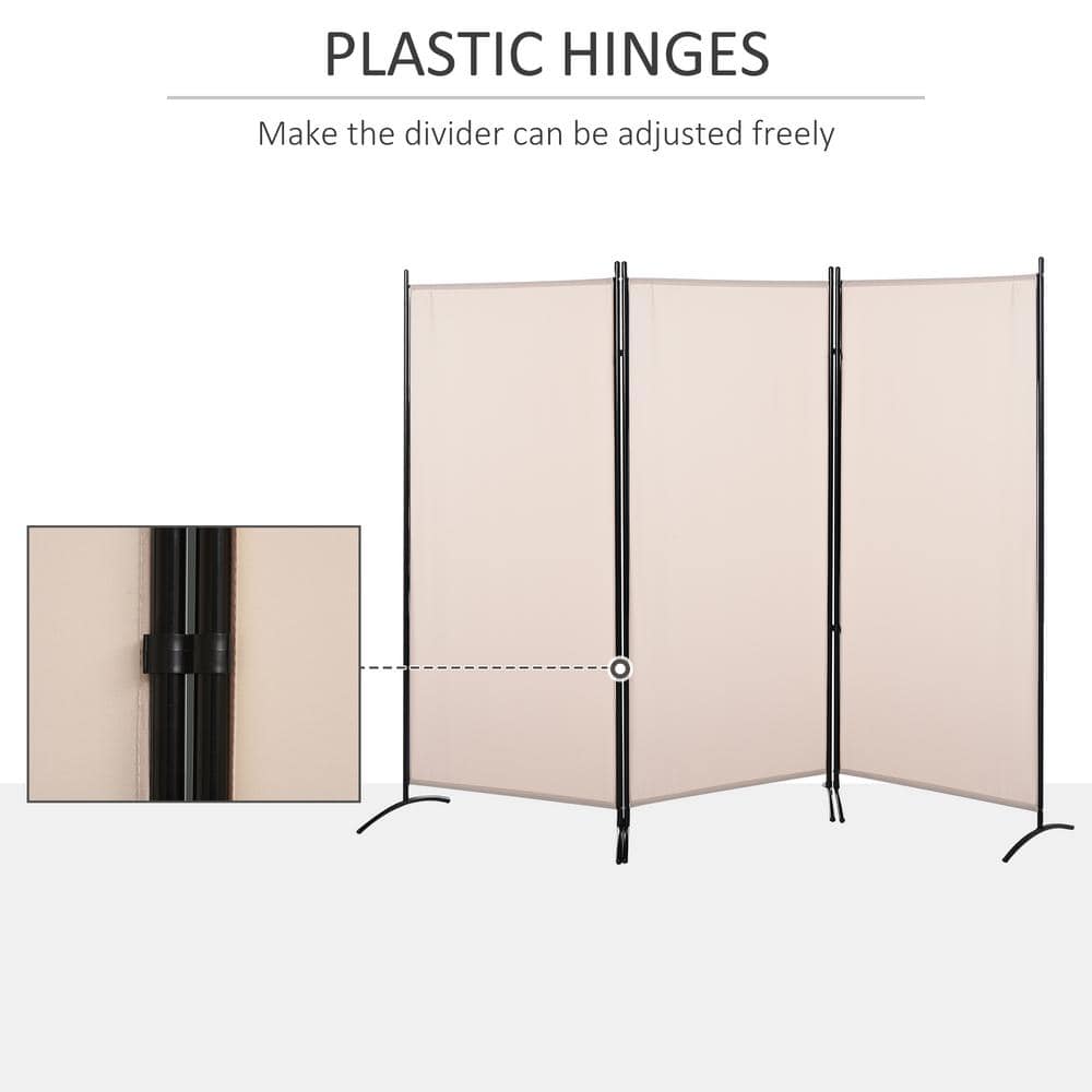 Beige 3-Panel Folding Privacy Screen with Steel Frame