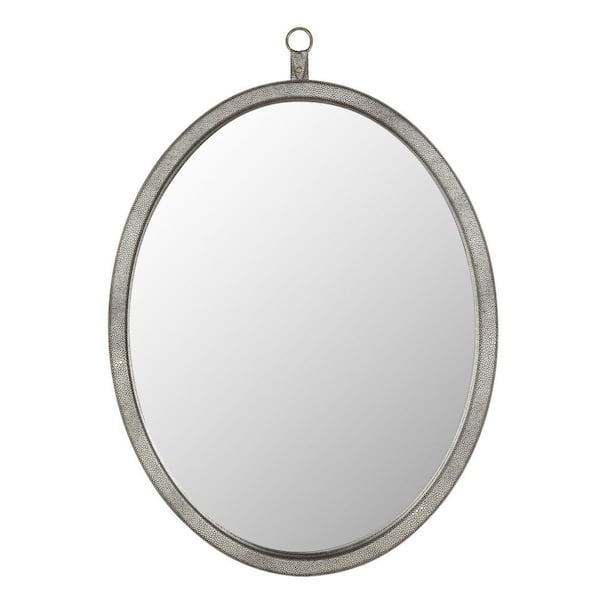 Unbranded Modern Design 23.62 in. W x 29.92 in. H Oval PU Covered MDF Framed Wall Bathroom Vanity Mirror in Pewter