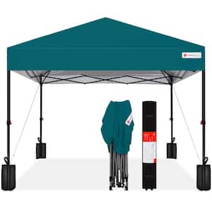 8 ft. x 8 ft. Cerulean Pop Up Canopy w/1-Button Setup, Wheeled Case, 4 Weight Bags