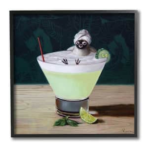 "Bird Bathing in Cucumber Martini Funny Animal" by Lucia Heffernan Framed Animal Wall Art Print 12 in. x 12 in.